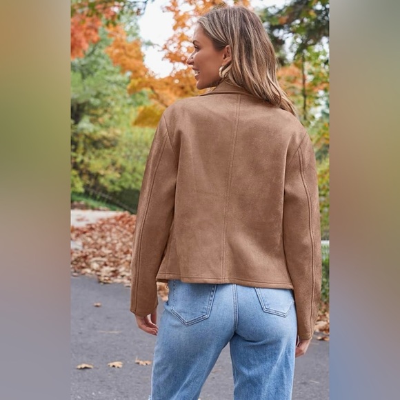 NWT AUTOMET Brown Faux Suede Moto Jacket | Size M | Asymmetrical Zip - Picture 3 of 11